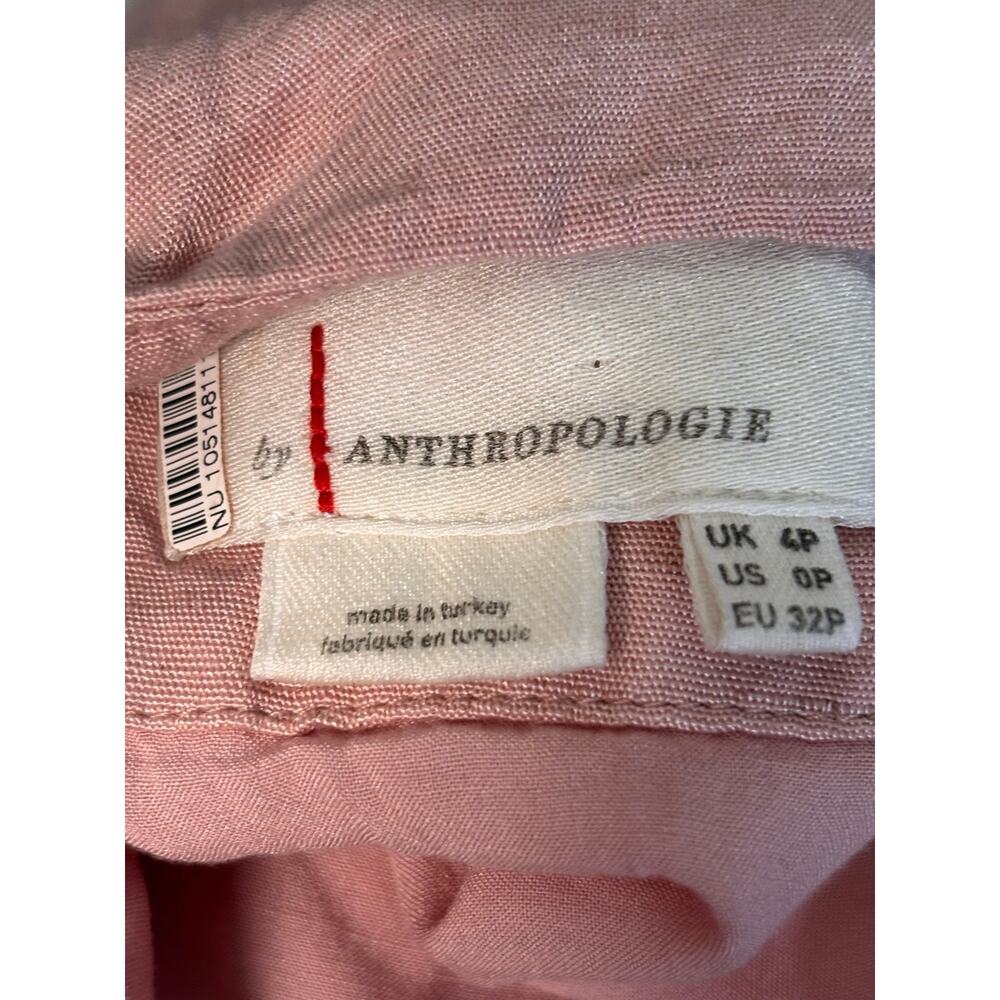 Anthropologie Ruched Asymmetrical Dress Pink Linen Blend Slip Maxi Dress Size 0P - Picture 9 of 12
